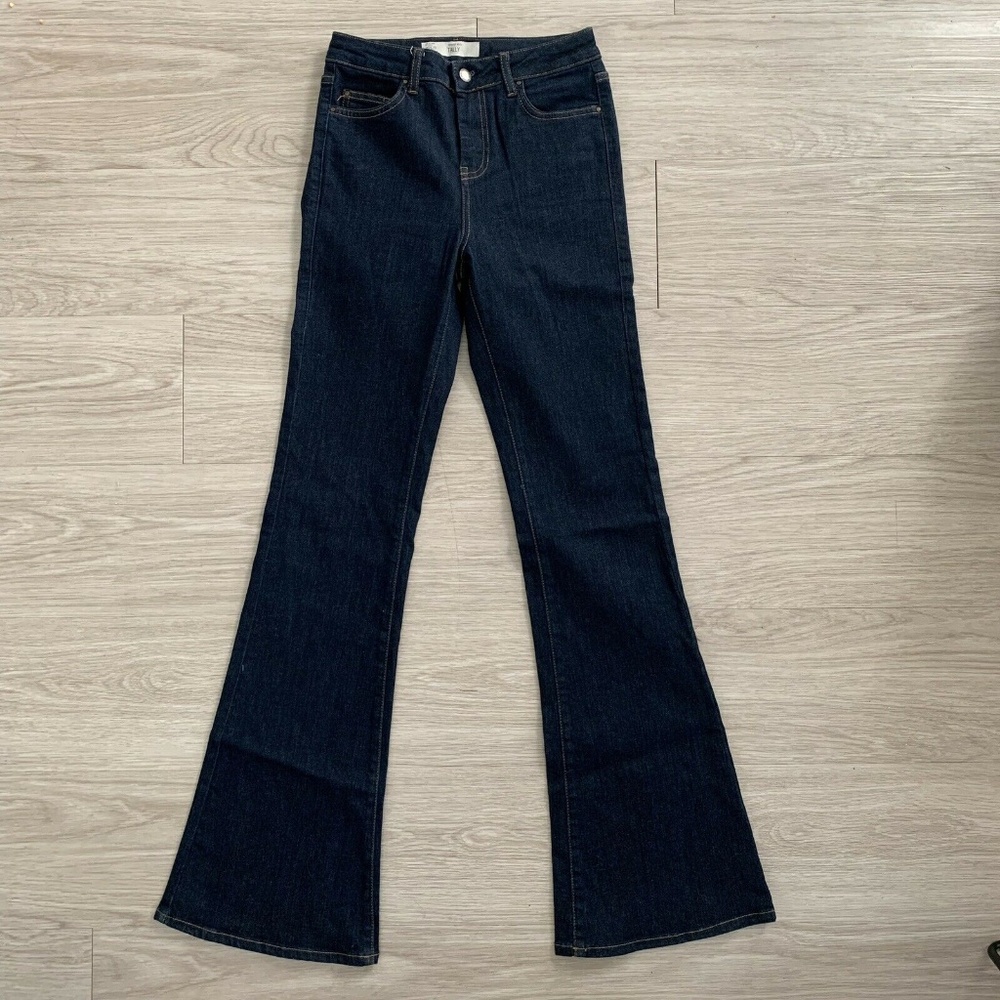 Topshop Womens Moto Tally Jeans Flare Dark Blue 26
